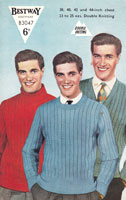 Great vintage man's double knitting sweater pattern. This one has instructions for a polo neck, a V neck and crew neck jumper