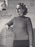 vintage ladyship knitting pattern for ladies jumper 1930s pattern number 589