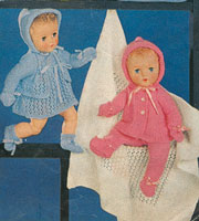 Vintage dolls knitting pattern for set to fit 14", 16" and 18" doll knitted in 3ply, 4ply or double knitting