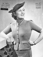 vintage ladies short sleeved jacket knitting pattern from 1930
