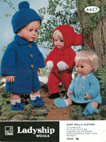 Vintage dolls knitting pattern fit 12", 14" and 16" dolls in 4ply and double knitting wool