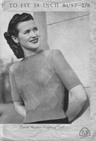 vintage ladies 1940s knitting pattern for summer jumper in fine wool