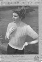 vintage ladies lacy jumper in angora knitting pattern from 1940s