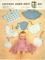Lovely vintage pattern doll knitting. Knitted in 3ply and double knitting to fit 13" doll similar to Rosebud or BND